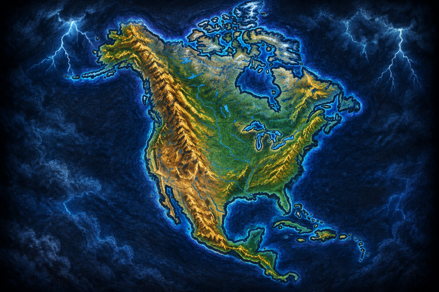 Hand-drawn crayon map of North America
