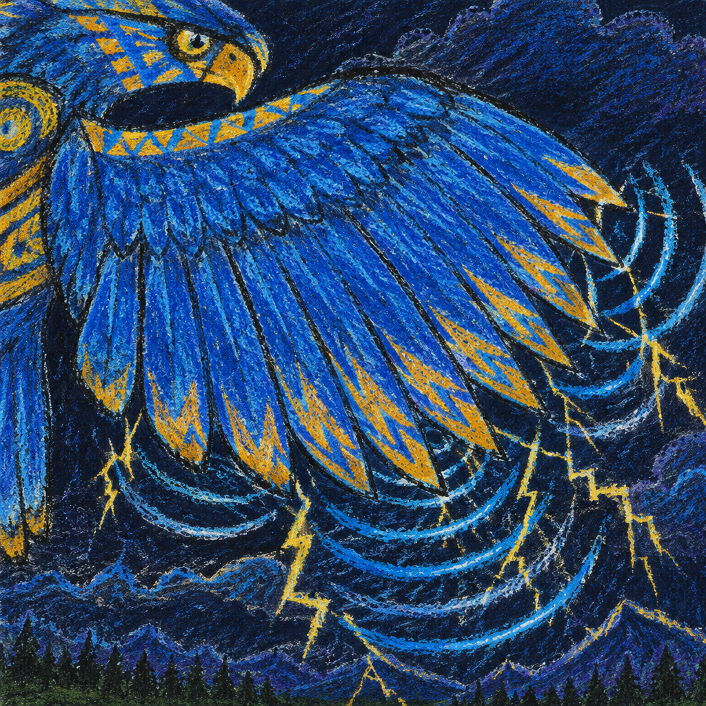 Crayon illustration of the wings of the Thunderbird